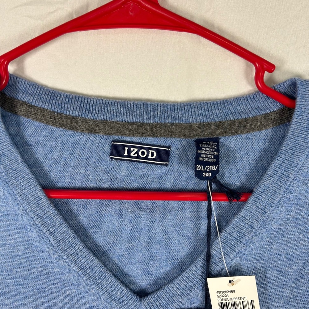 IZOD Sweater Vest Mens 2XL Blue Premium Essentials V-Neck Natural Stretch NWT - Picture 3 of 4
